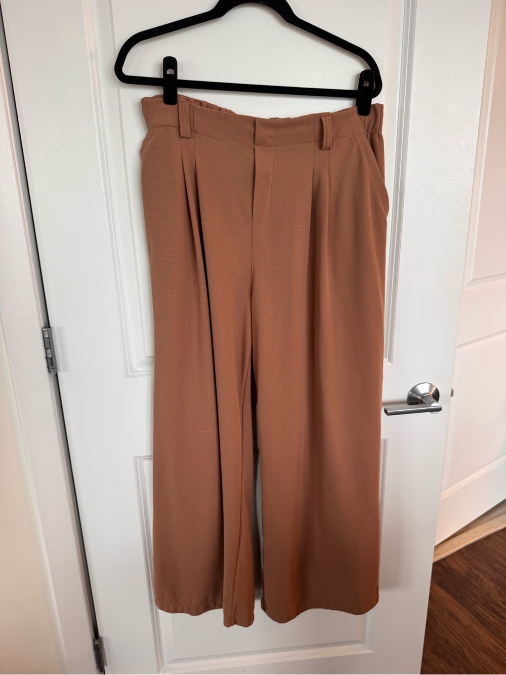 HALARA Waffle Wide Leg Pants in Camel Brown